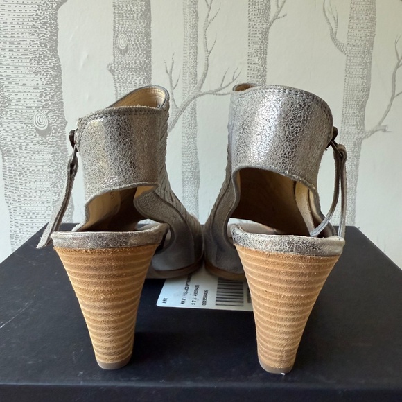 Paul Green ‘Cayanne’ Peep Toe Sandal Smoke Gray/Silver Leather Heel Size 7.5 - Picture 4 of 6